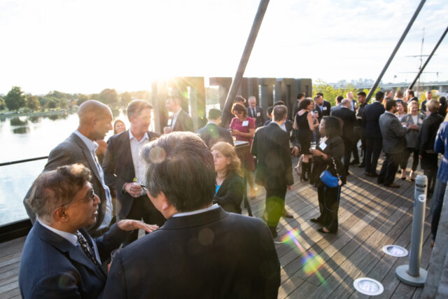 Guests at CDT's 2022 Tech Prom mix and mingle, at the President's Reception.
