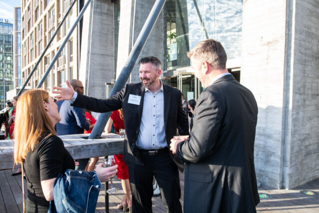 Guests at CDT's 2022 Tech Prom mix and mingle, at the President's Reception.