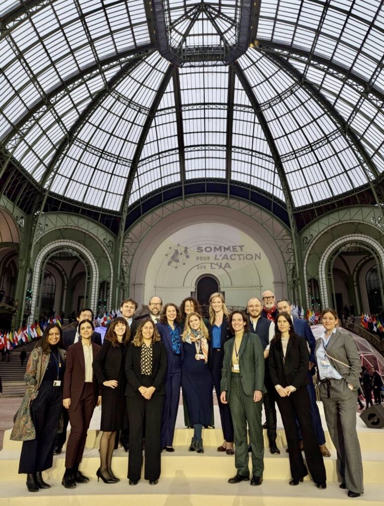 Group picture with Programme Director Laura Lazara Cabrera, CDT CEO Alexandra Reeve Givens, and civil society representatives at the French AI Summit.