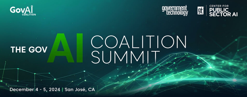 Promotional banner for The Gov AI Coalition Summit with event details.