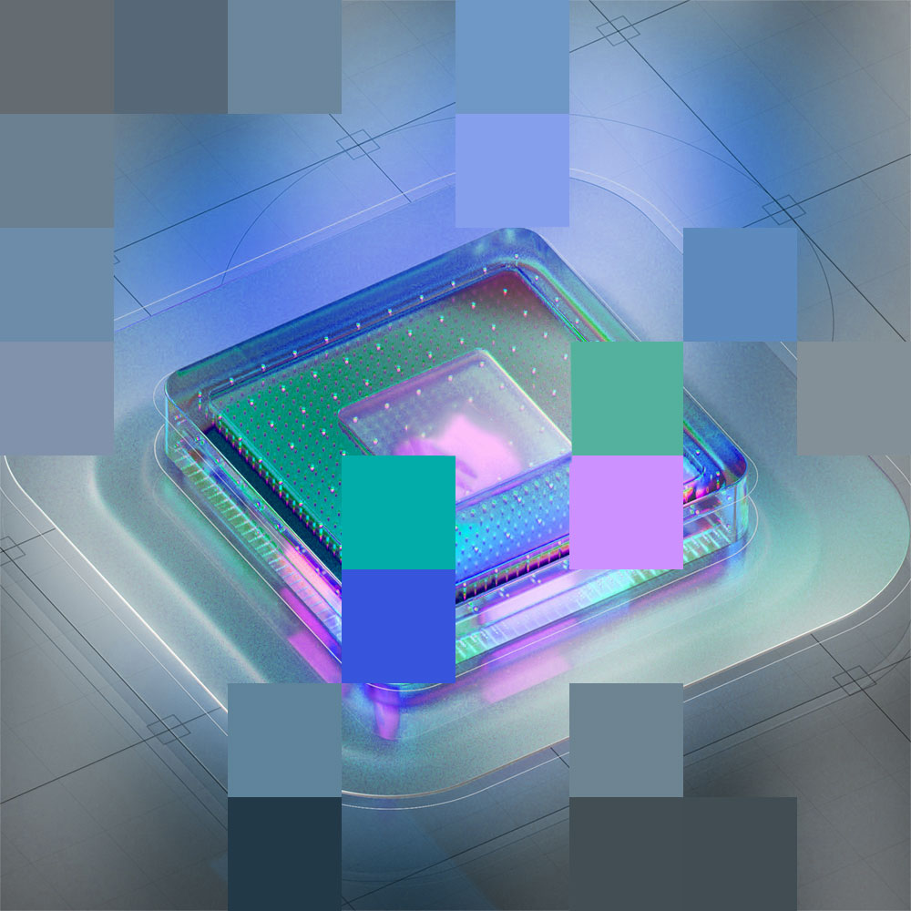Pixelated image of a microchip.