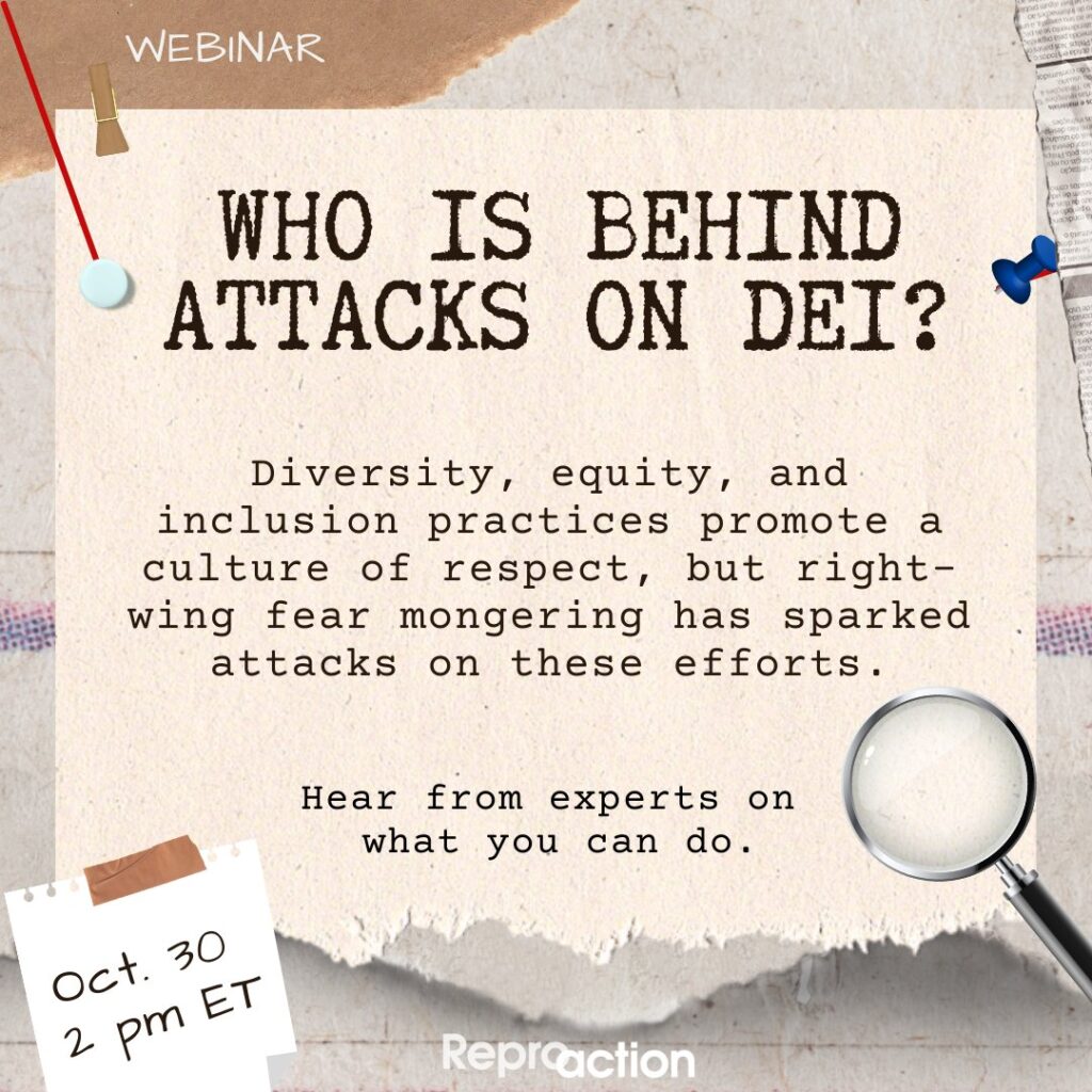 Webinar poster questioning who is behind attacks on DEI, with event details for Oct. 30 at 2 pm ET.