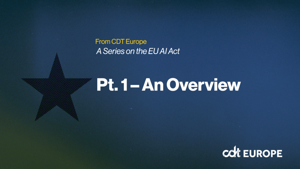 EU AI Act Brief–Overview of the EU AI Act. Dark blue gradient background, white and yellow text.