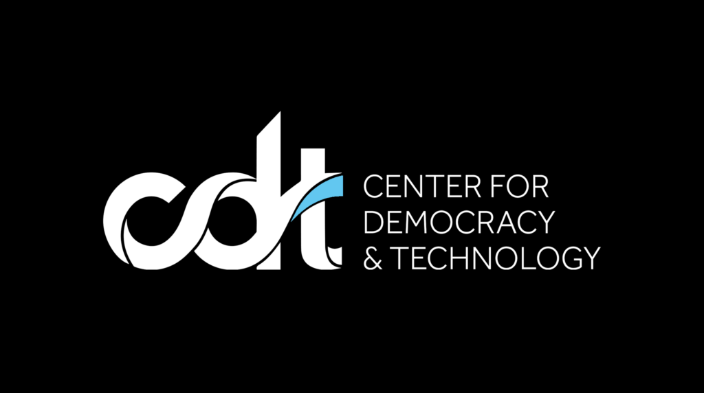 The CDT logo. A white "cdt" alongside "Center for Democracy & Technology" on a black background.