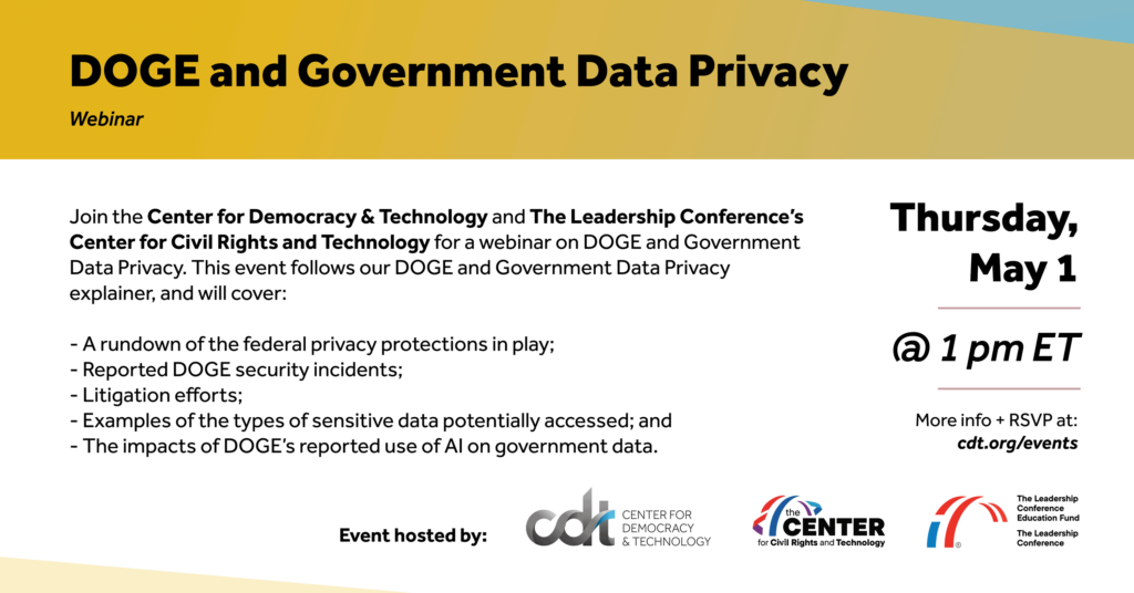 Graphic for the "DOGE and Government Data Privacy" event