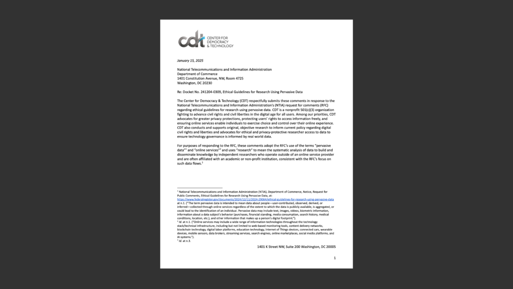 NTIA Comments. White document on black background.