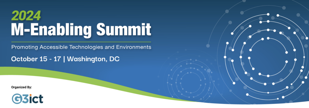Logo for M-Enabling Summit. White text on blue background.