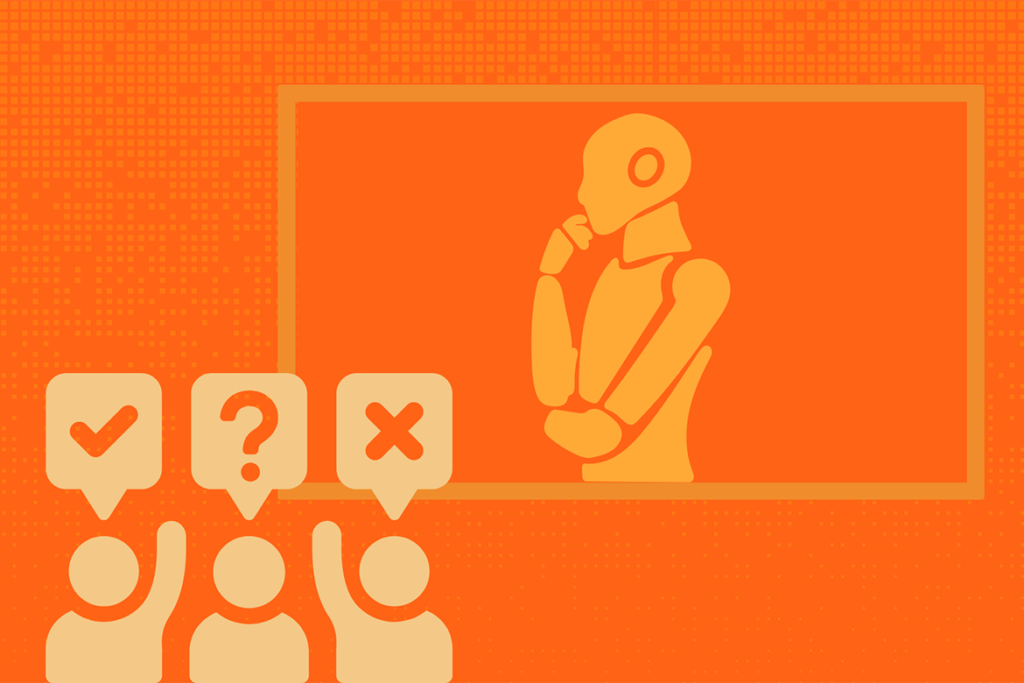 Graphic for the "How Americans Feel About AI—and Why It Matters for Policy" event with an orange background and images of a robot